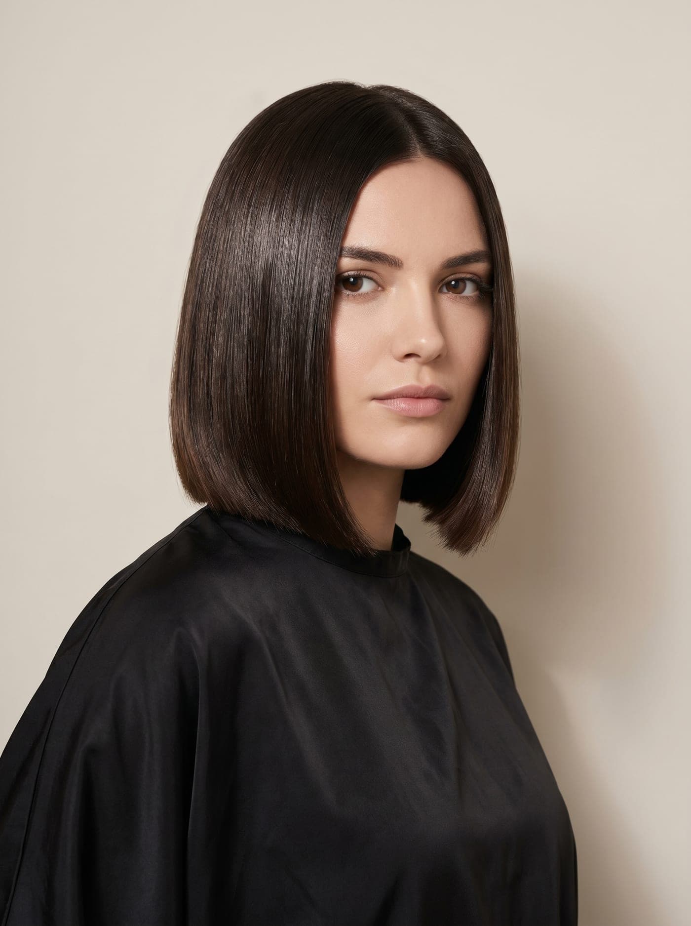 A sleek, glossy blunt bob