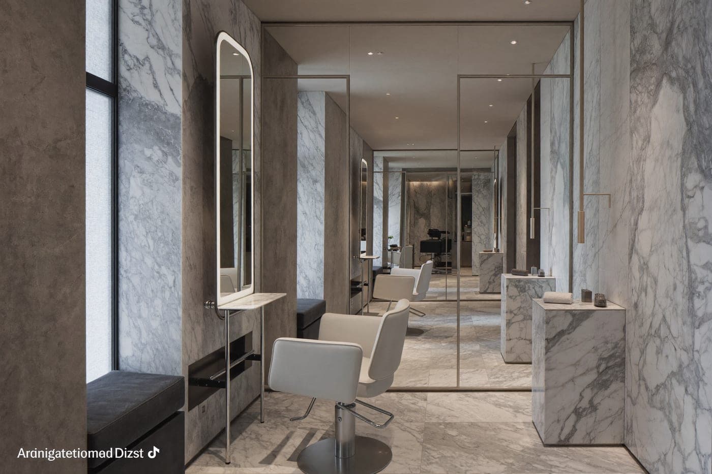 The salon — a sleek, minimalist interior